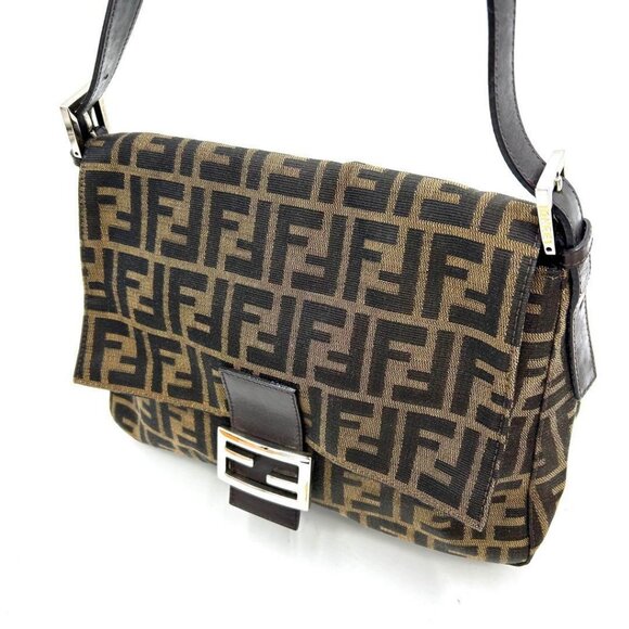 Authentic FENDI Mamma Zucca Bucket Baguette Tan Tobacco Flap Bag Purse Shoulder - Picture 7 of 15